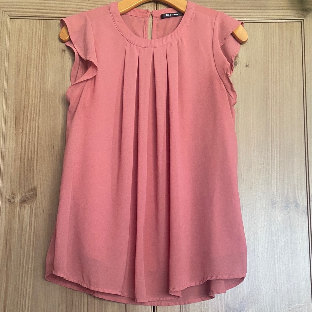 Doe & Rae Pink Dusty Rose Ruffle Cap Sleeve Blouse Tunic Top S Good Condition